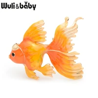 wulibaby 3 colors goldfish brooches women blue red orange fish enamel banquet brooch pins mum gifts