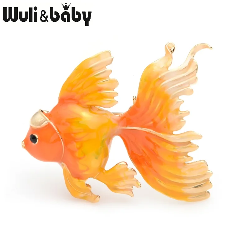Женская Брошь в виде рыбки Wuli & baby эмалированная брошь форме золотой синего