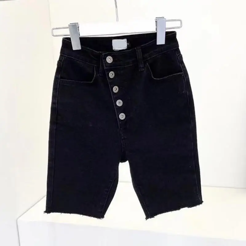 

Genayooa Summer Shorts Elastic High Waist Shorts Casual Skinny Biker Shorts Women Black Denim Shorts Streetwear Ladies Shorts