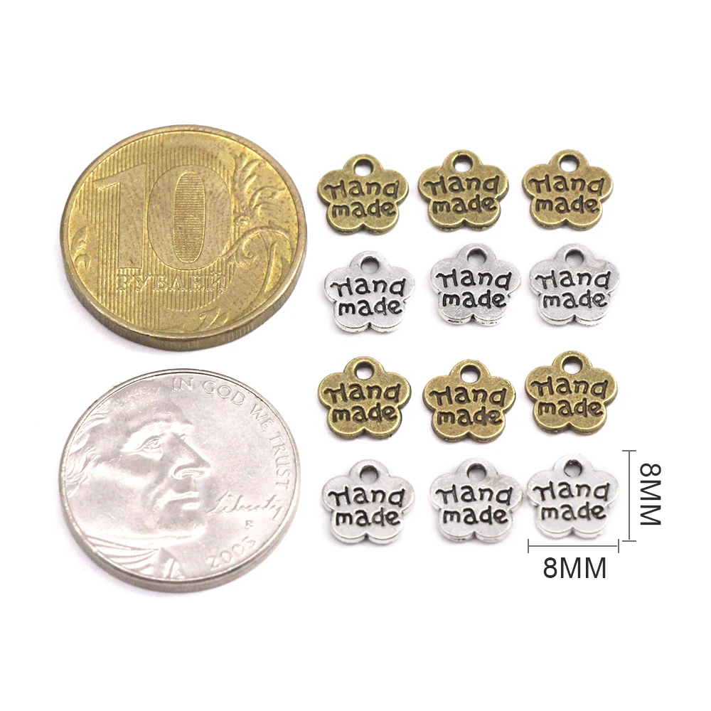 50Pcs Plum Flowers Metal Labels For Jewelry Sliver Bronze Handmade 8*8MM Hand Made Tags Hat/Bags Garment Accessories | Дом и сад