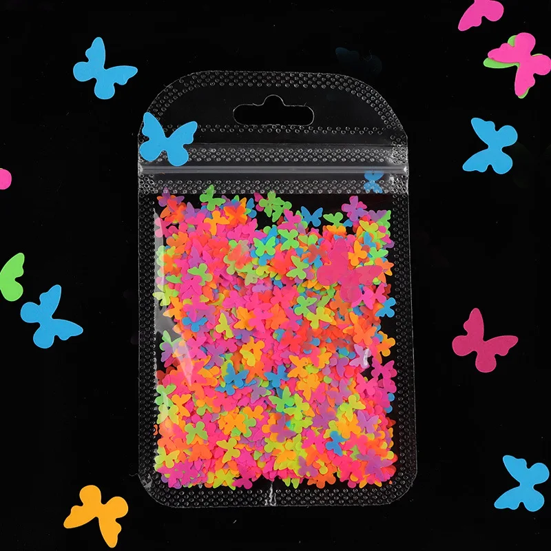 Fluorescence Butterfly Shape Heart Shape  Nail Decoration Glitter Flakes 3D Neon Sequins Polish Manicure Nail Art