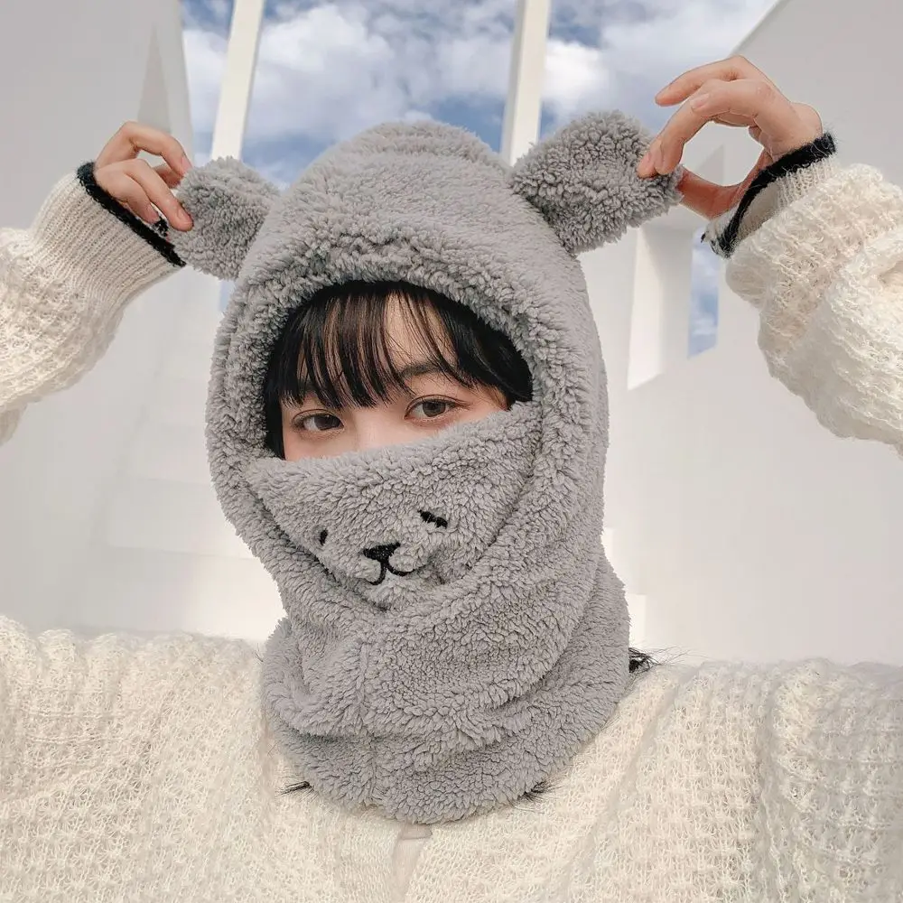 

Girls Plush Cute Windproof Bear Ear Hat Earflap Earmuff Winter Hats Beanies Caps