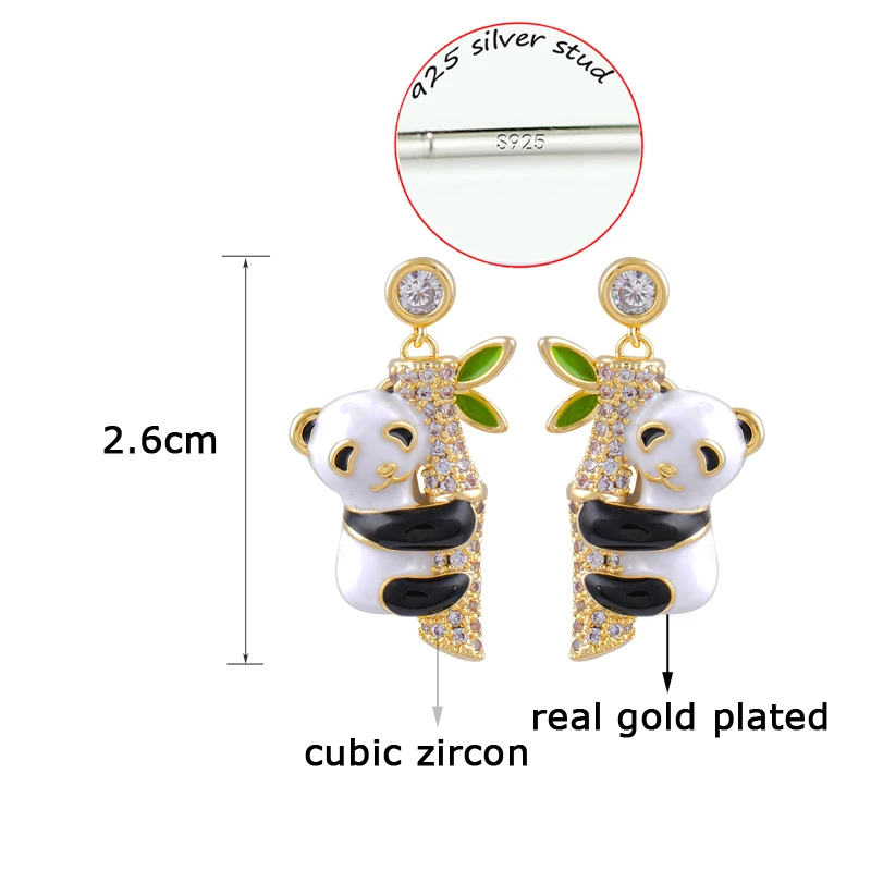 

Clearance Lovely Cute Crystal Animal Enamel Panda Drop Earring For Women Girls Gold Color Ear Earrings Fashion Jewelry ES557 SSG