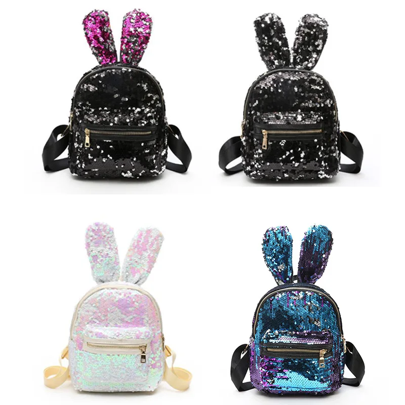 Женский рюкзак с блестками милый заячьими ушками мини-рюкзак детский дорожный