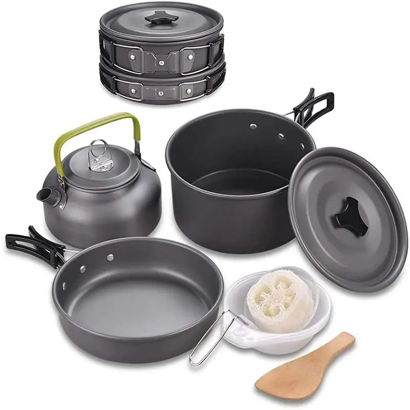 

6PC 3-4 person Outdoor Cookware Set Camping Cooking Set Pot Pan 0.8L Kettle