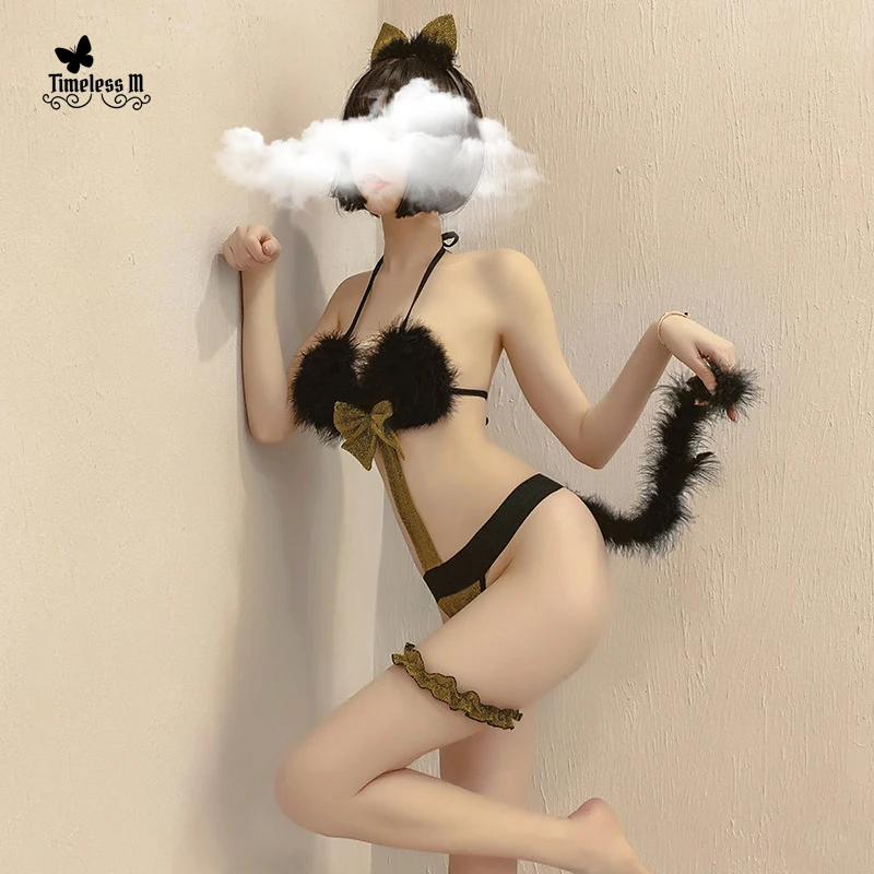 Соблазнительная униформа в виде кошки для девушки костюм с бантом бюстгальтер
