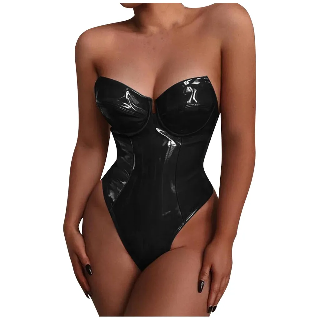 Женское нижнее белье большого размера Сексуальное боди новинка из лакированной