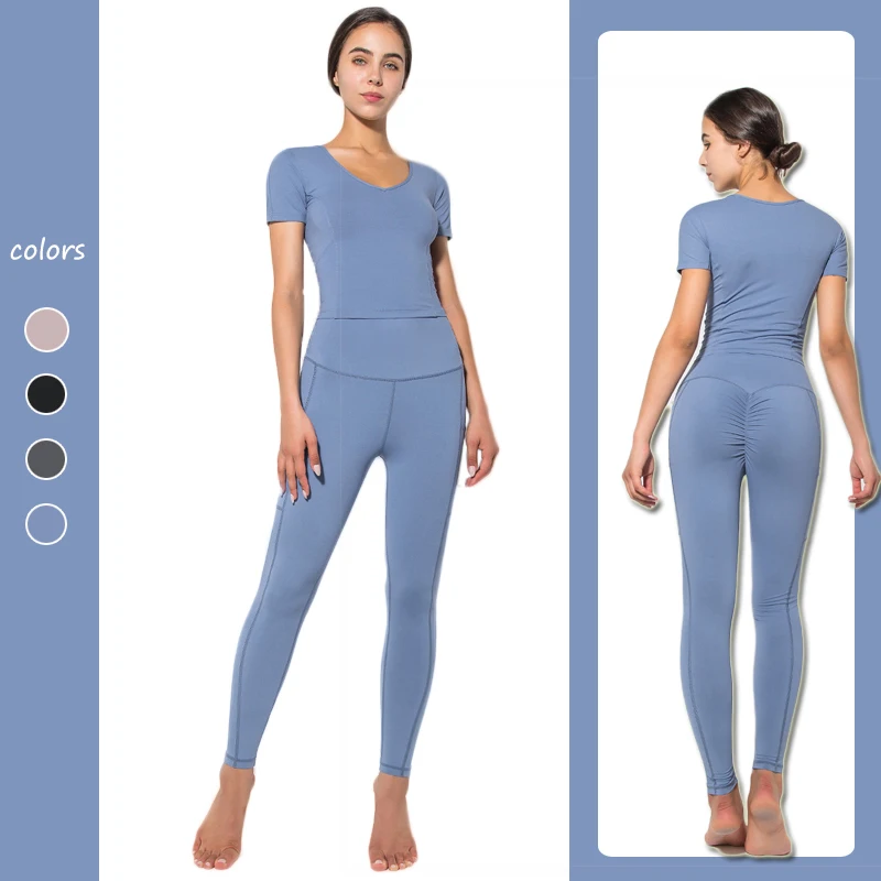 

2 шт., женский спортивный костюм с коротким рукавом и боковым карманом