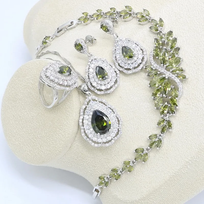 Набор украшений для женщин набор из зеленого оливкового и серебряного цветов