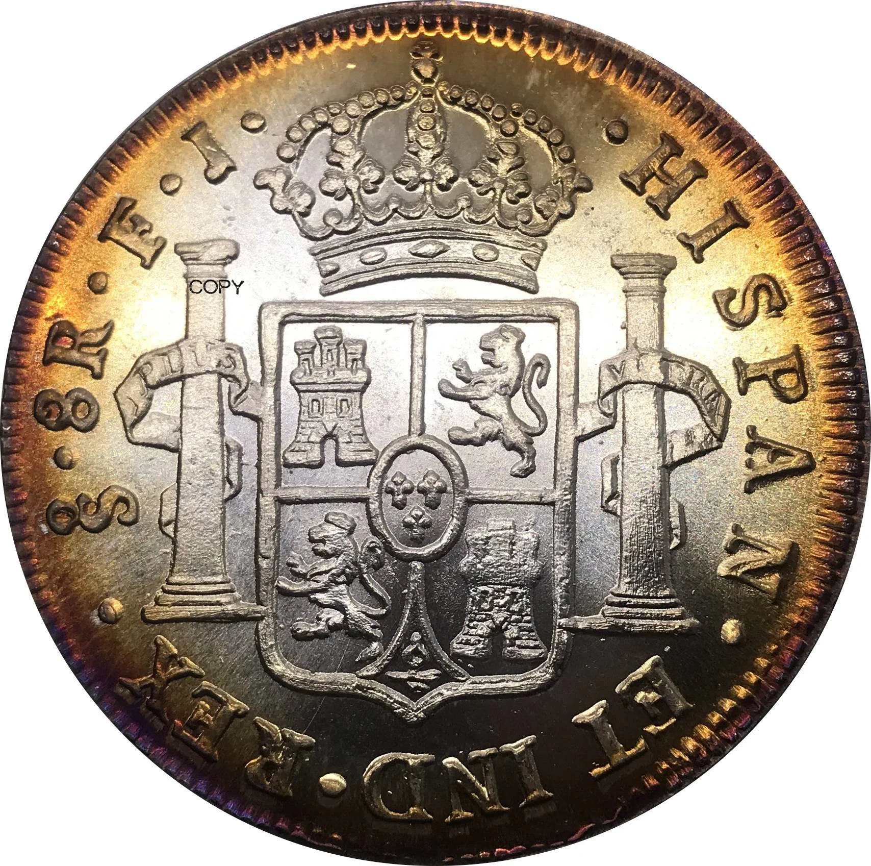 Мексиканская монета 1813 Чили 8 реалов посеребренные металлические сувенирные