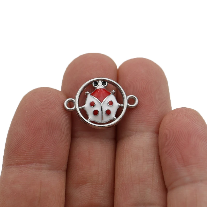 

JAKONGO Silver Plated Enamel Ladybug Charm Connector for Making Bracelet DIY Findings Jewelry Accessories 15x22mm 5pcs