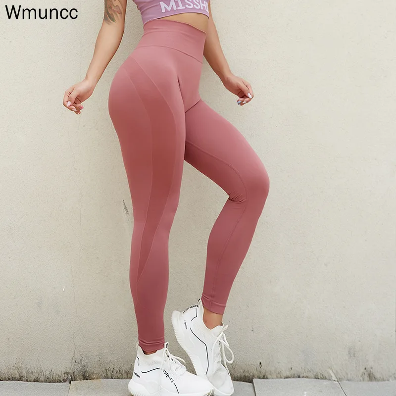 Бесшовные леггинсы Wmuncc для тренажерного зала женские штаны йоги с эффектом пуш
