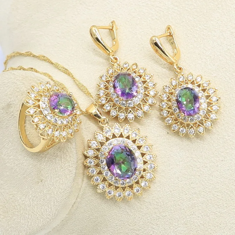 Разноцветные серьги подвески в форме цветка с кристаллами золотого