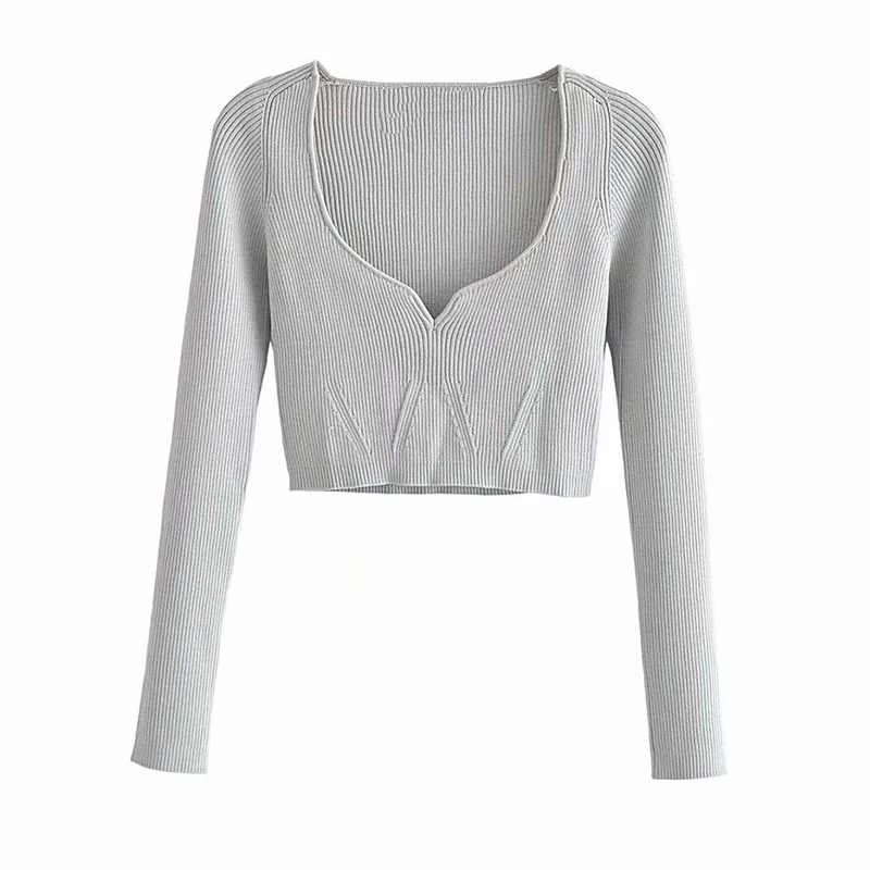 

Женский однотонный Укороченный трикотажный топ с длинным рукавом