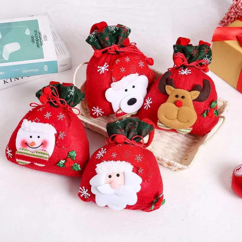 

Новинка, детские рождественские подарки, конфетница, изысканный льняной Рождественский мешок для конфет с принтом Санта-Клауса, 1 шт.