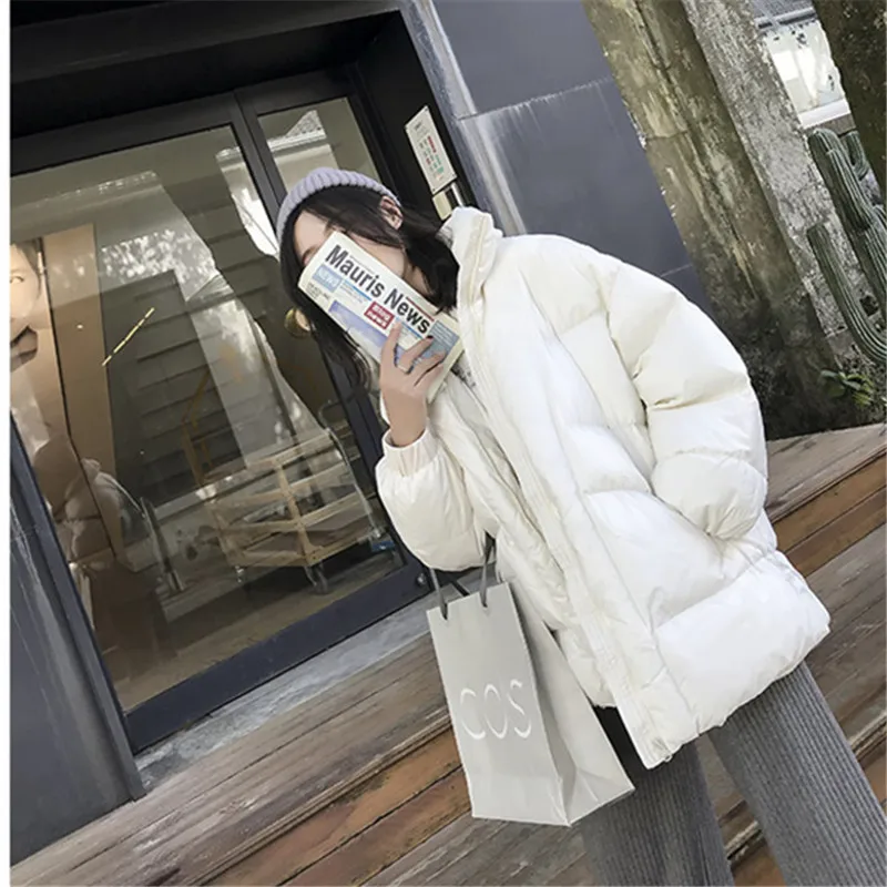 

Short Thick Warm Down Jacket Woman Hooded 2021 Long Sleeve Glossy New Winter Warm Loose Cotton-Padded Coat Clothes Female A554