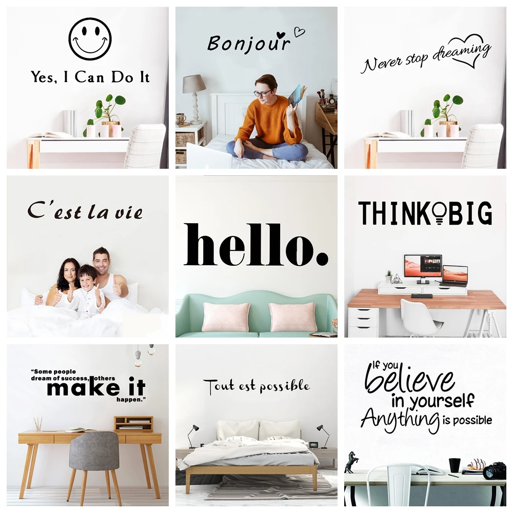

Large Quotes Wall Stickers French Vinyl Wall Decals For Bedroom Room Frase Office Room Decal Decor Wallpaper stickers pared