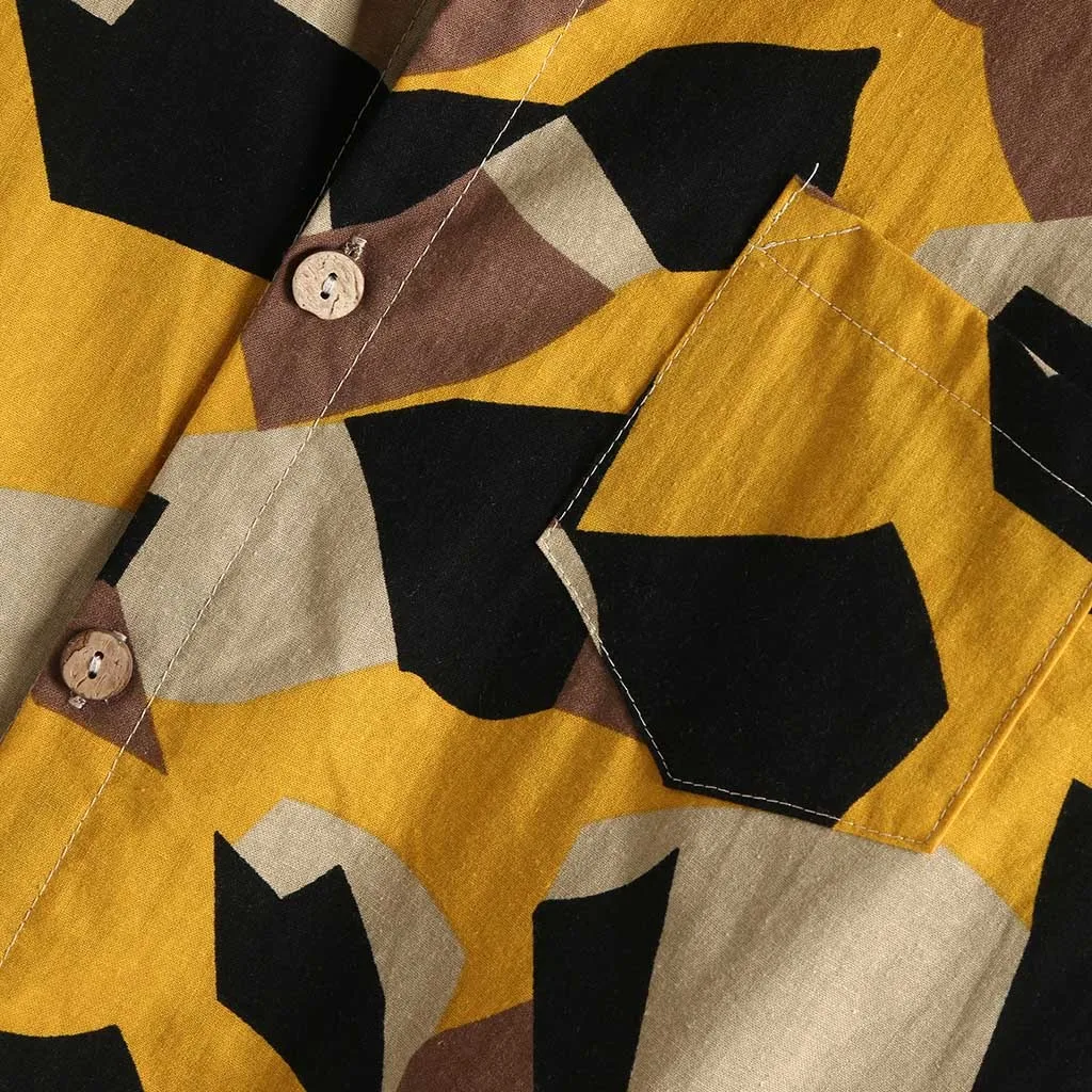 Рубашка мужская с принтом гавайская хлопково-Льняная Свободная Повседневная