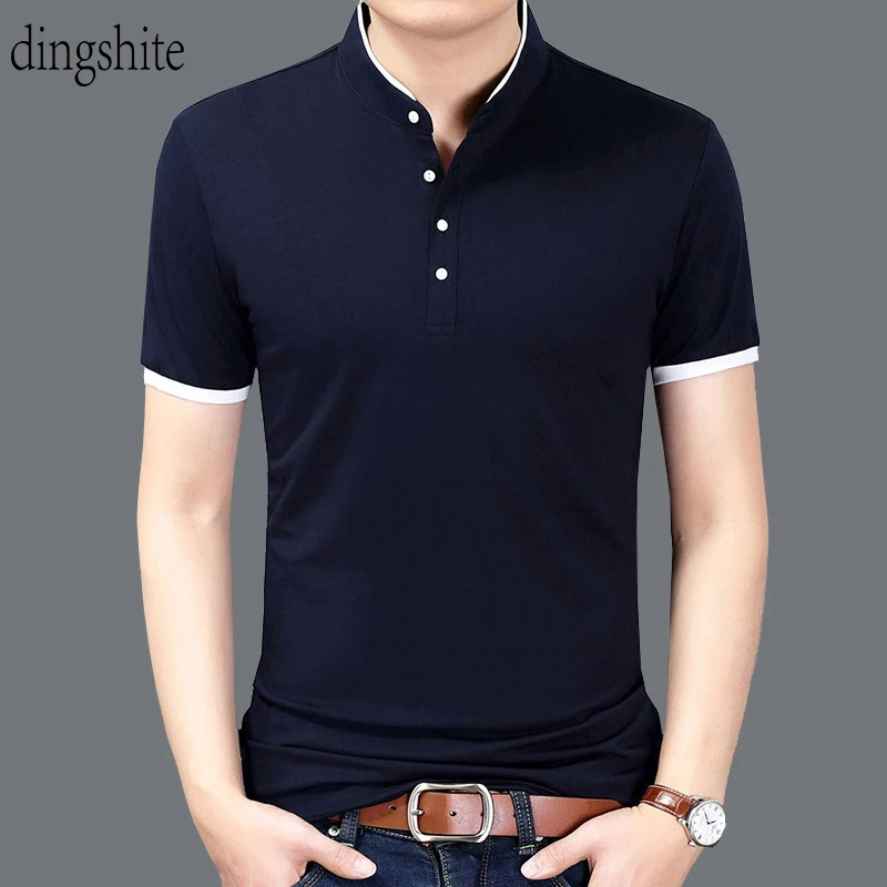 

Dingshitte Men's Combed Cotton Stand Collar Short Sleeve T-shirt Trendy Men's Casual Men's Slim Short Sleeve T-shirt