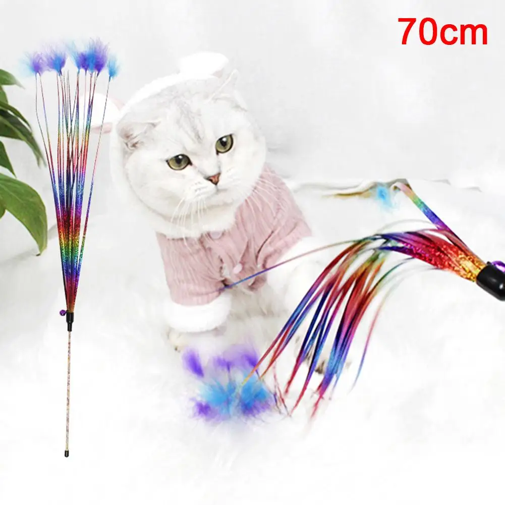 

Portable Pet Cat Kitten Feather Bell Tassel Teaser Playing Stick Wand Rod Interactive Toy