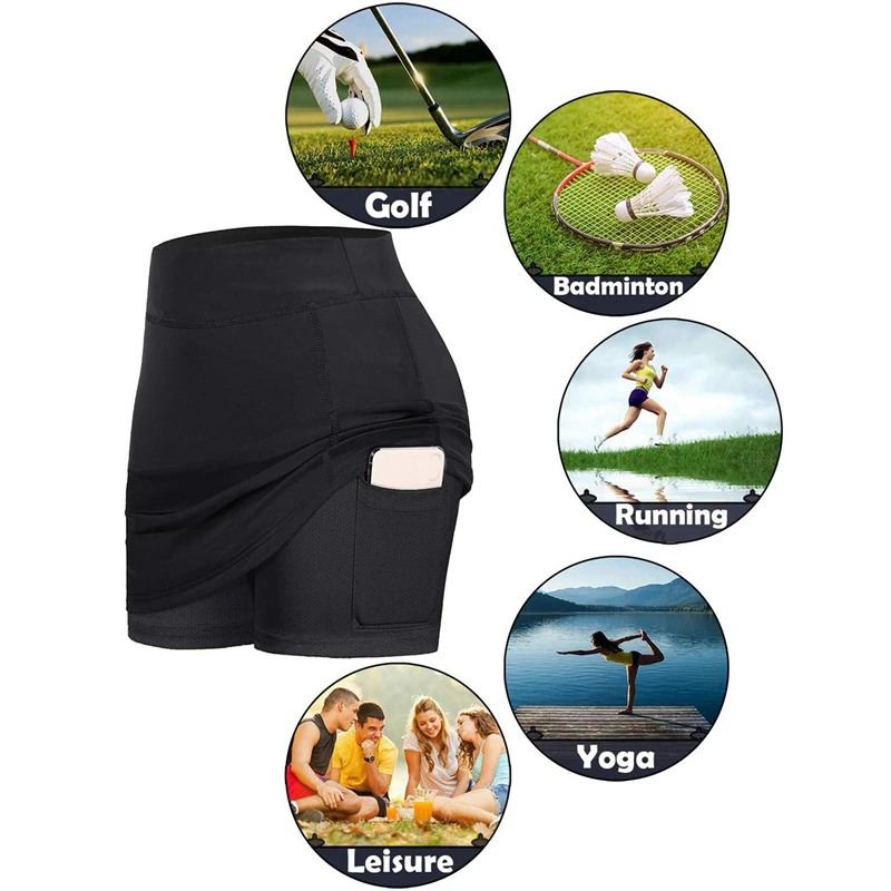 

2x Women Tennis Skirts Inner Shorts Elastic Sports Golf Skorts with Pockets Fit Yoga Fitness Running XL & XXL