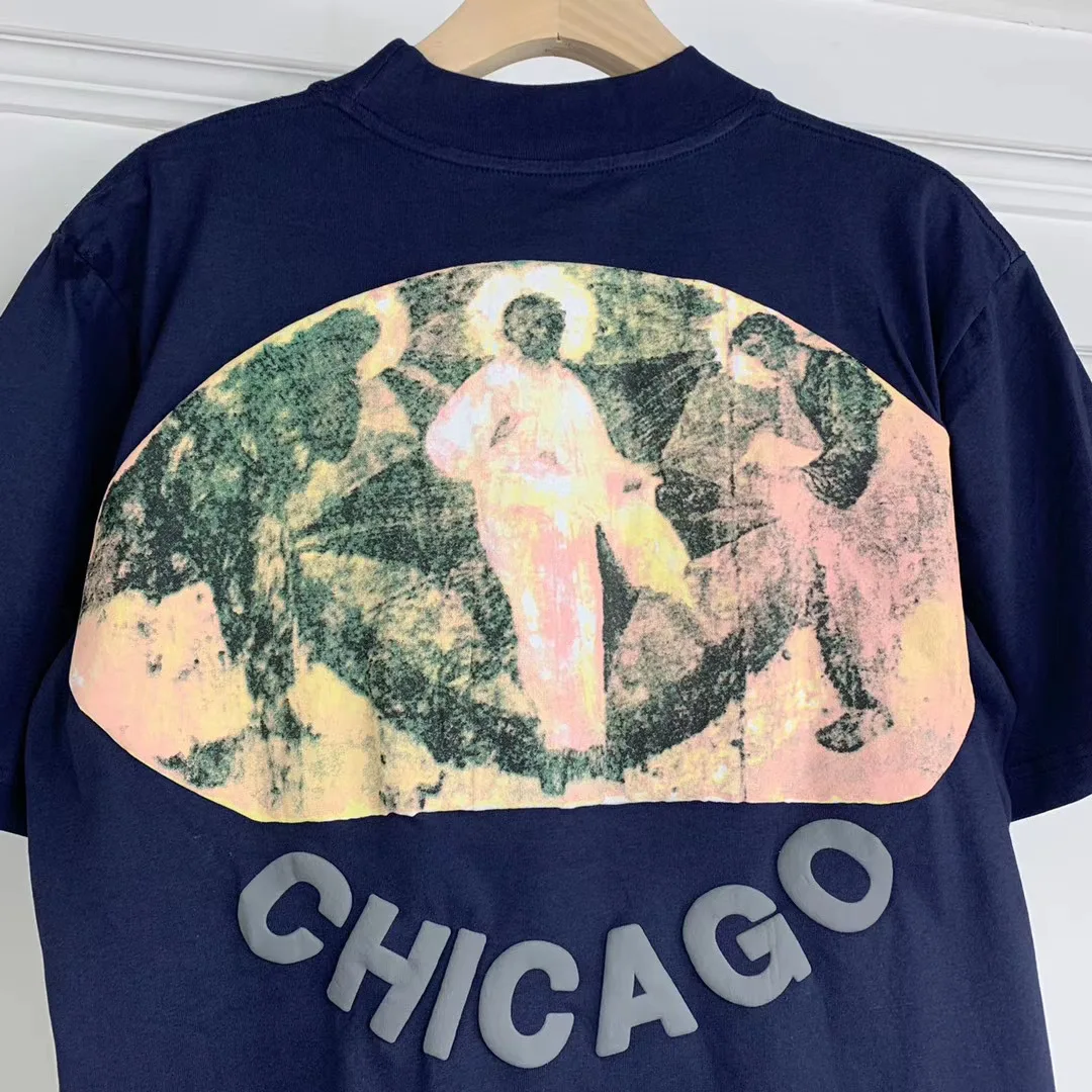 

Teochew Jesus is king oil painting print small high neck short sleeve T-shirt with loose letter print