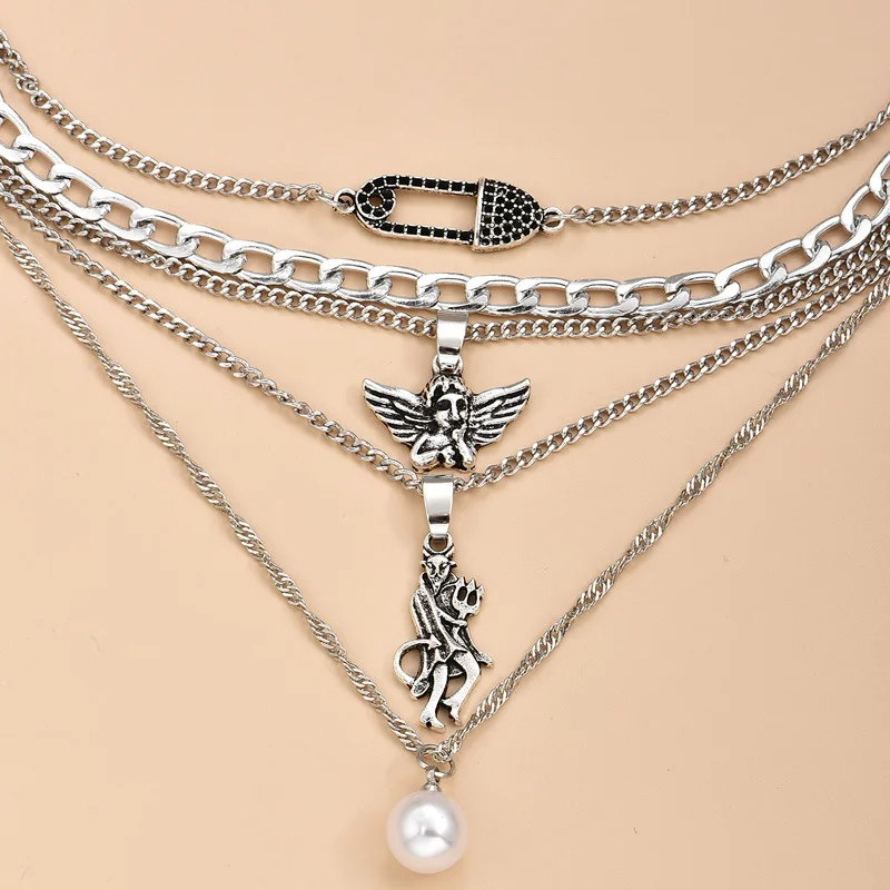 Комплект женских ожерелий в стиле ретро 5 шт./компл. ангел демон жемчужная
