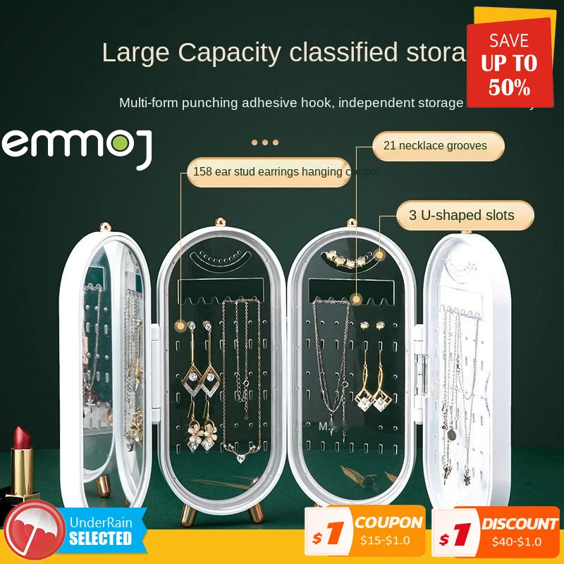 

Foldable Portable Jewelry Storage Box Earrings Display Stand Bracelet Necklace Organizer Plastic Box 4 Doors 240 Holes Large