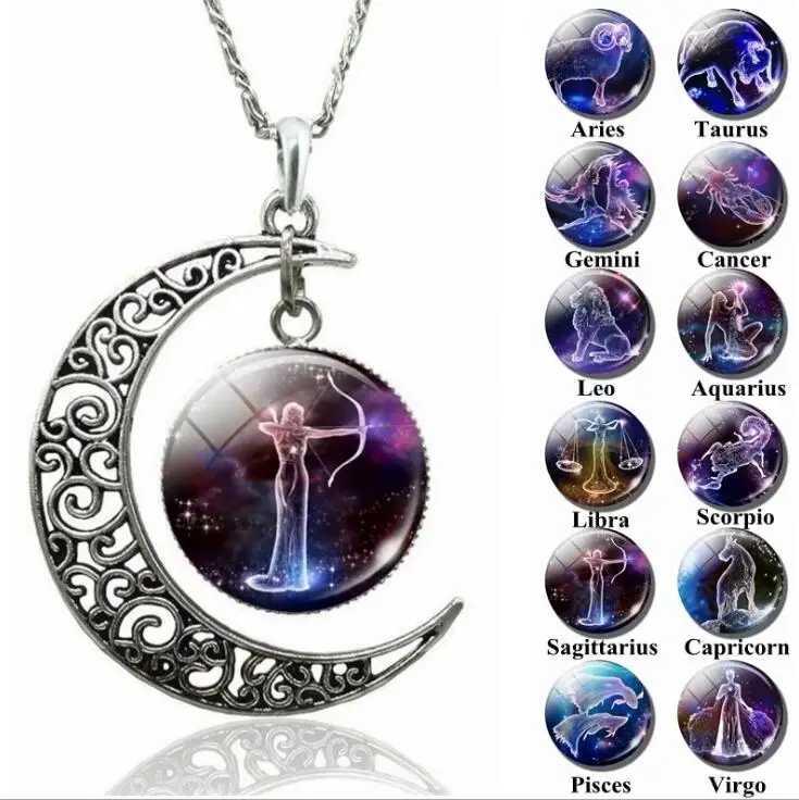 12 Созвездие Ожерелье Знаки зодиака кабошон стекло полумесяц ожерелье ключицы