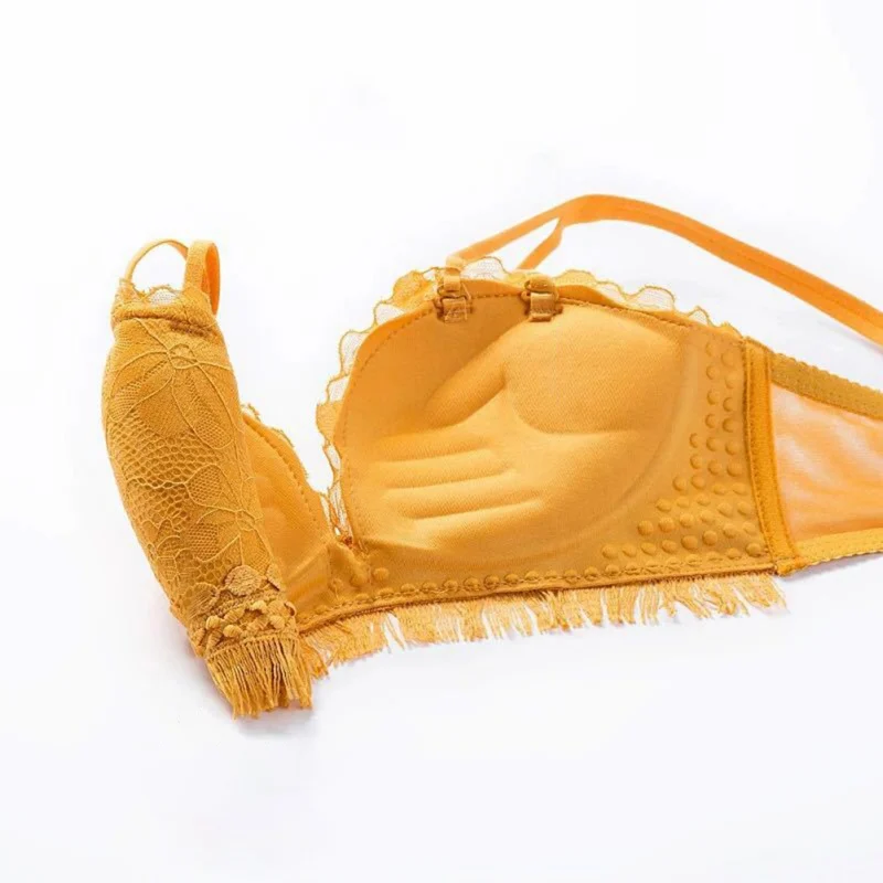 

3/4 Bra + Panty Set Sexy Lace Side Lingerie Bow Wire Free Thin Women Bras Underwear Push Up Bra Set Brassiere