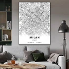 Черно-белая карта города, Италия, Миланская карта, плакат, HD печать, настенное искусство, холст, скандинавский ландшафт, живопись для домашнего декора, художественное оформление