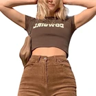 2021 Женская футболка для девочек Y2k, модный топ, коричневый укороченный топ с милым графическим принтом, футболка, эстетическая Одежда для девочек