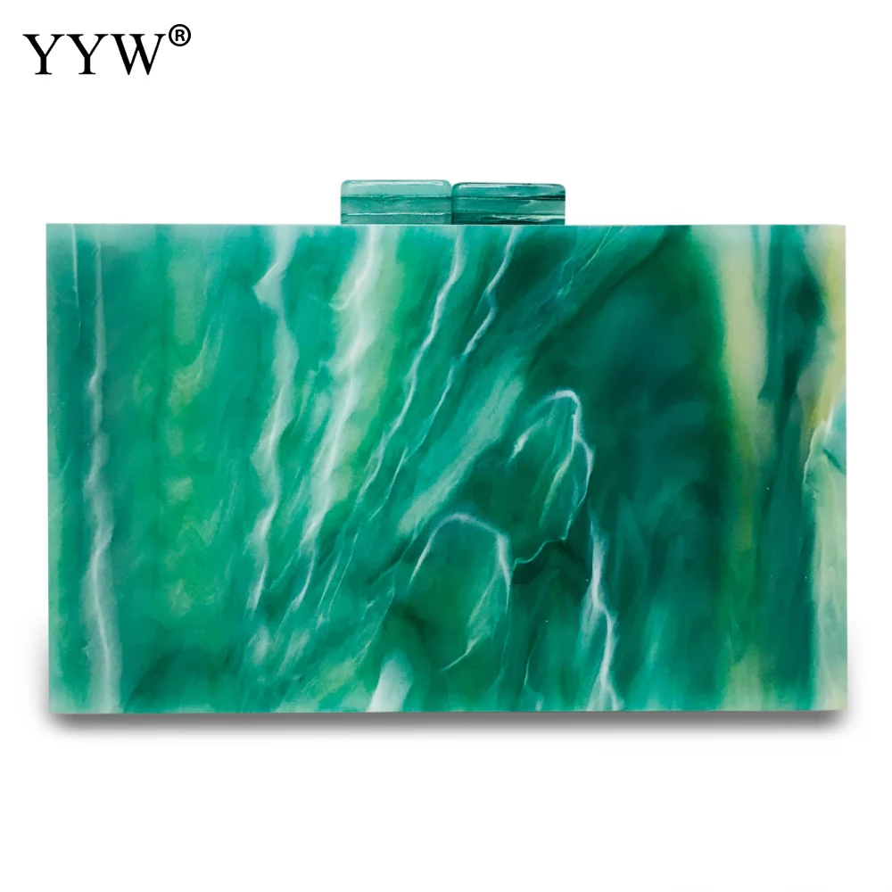 Marbling зеленый акриловый клатч жесткая наружная коробка кошелек новинка Золотые сумки на цепи через плечо для женщин вечерняя Вечеринка женский клатч