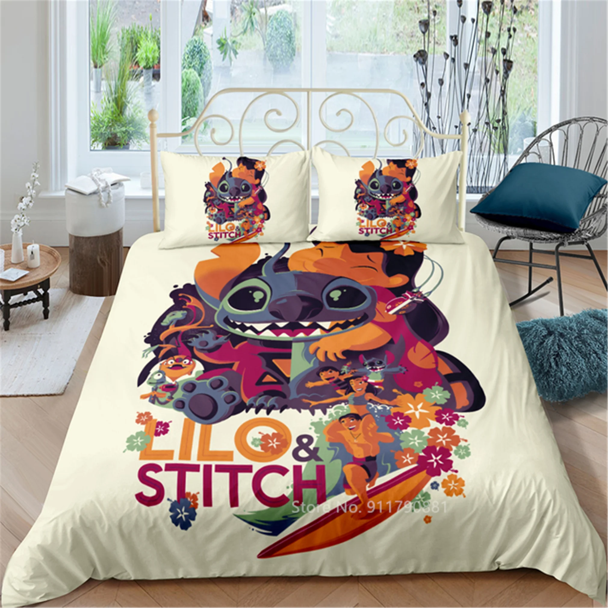 Conjunto de ropa de cama con dibujos de Disney para ni&ntilde;os, edred&oacute;n n&oacute;rdico de plum&oacute;n c&oacute;modo, funda de almohada, decoraci&oacute;n de dormitorio, ILO & Stitch, textil para el hogar-3