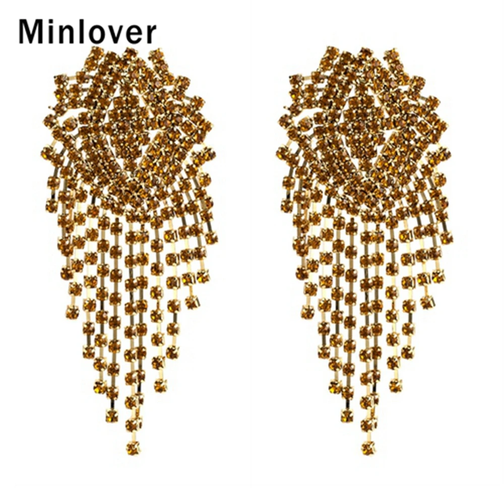 Женские свадебные висячие серьги Minlover большие с ниспадающими кисточками стразы