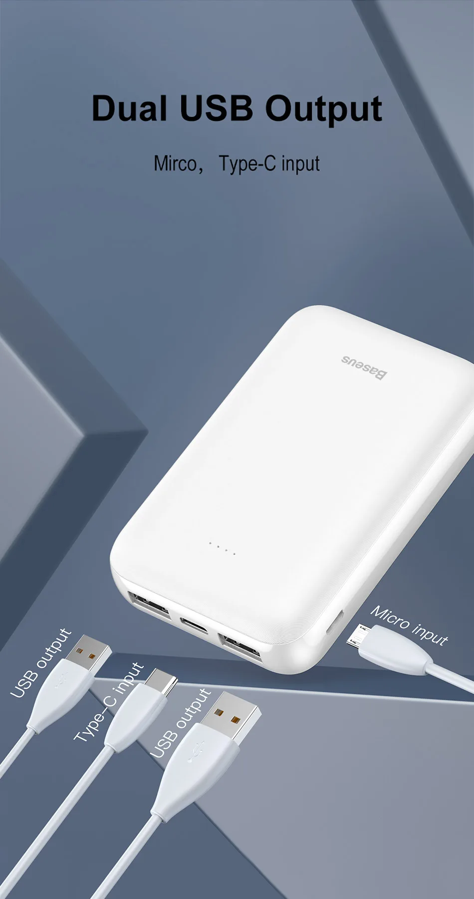 Baseus мини банк питания 10000 мАч для xiaomi samsung iPhone банк питания двойной usb Тип C портативное зарядное устройство Внешняя батарея повербанк