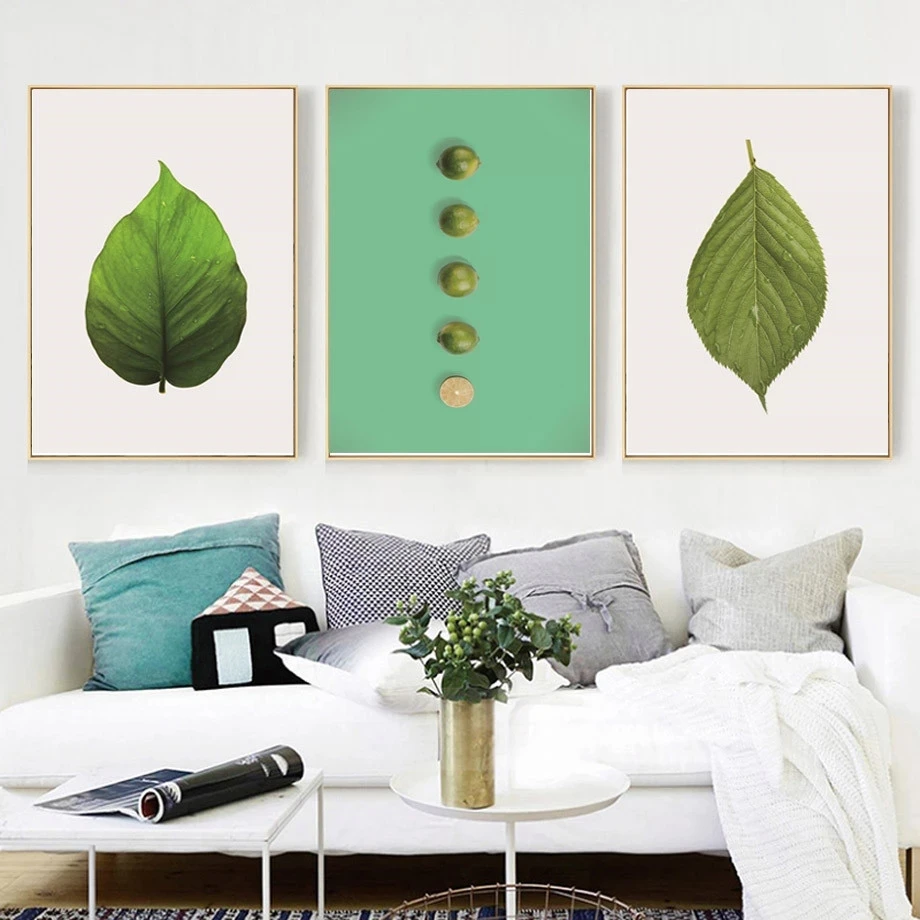

Wall Art Minimalist Green Leaves Lemon Canvas Painting Abstract Nordic Simple Plant Picture Posters Print Living Room Decoration