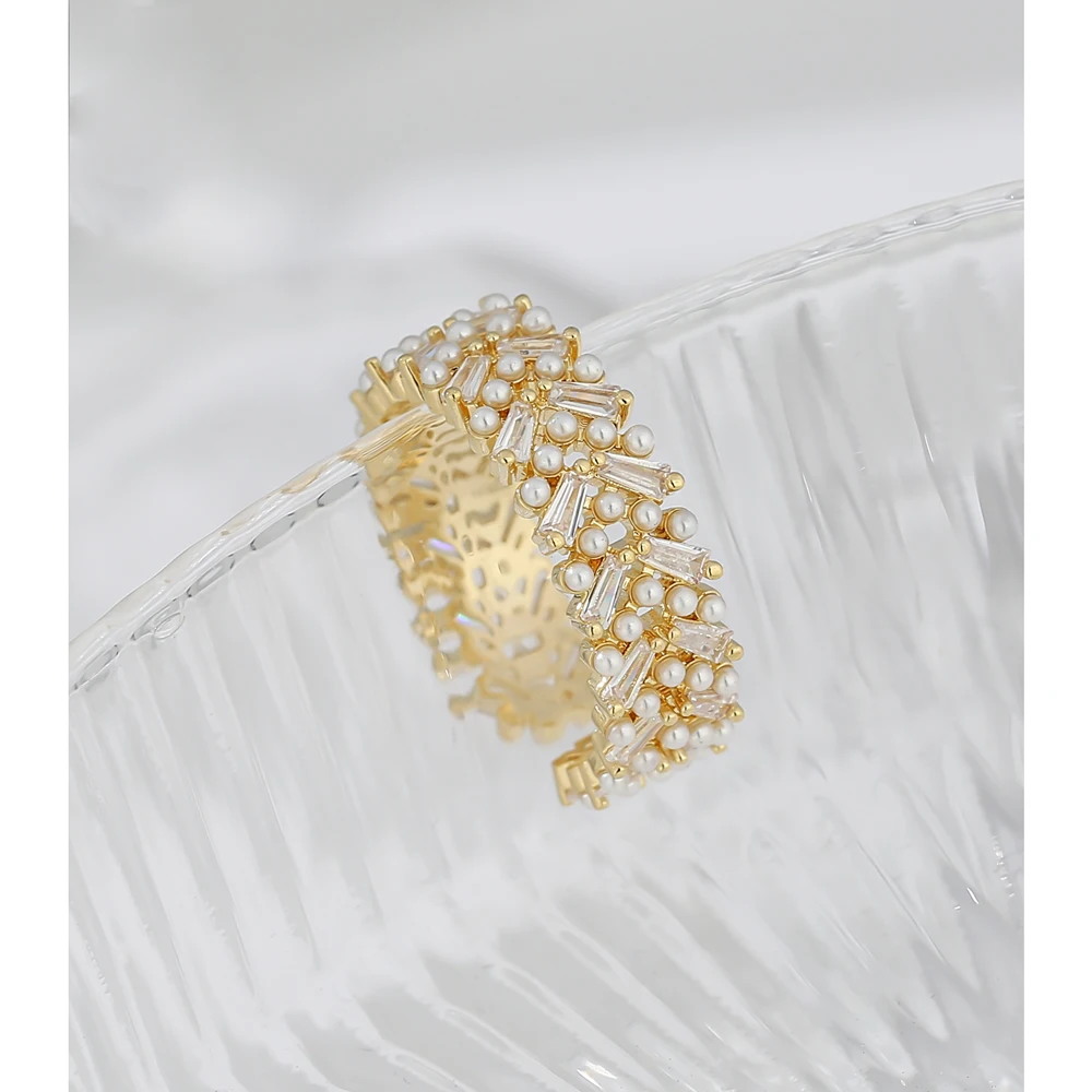 Женское кольцо с искусственным жемчугом фианитом|Кольца| |