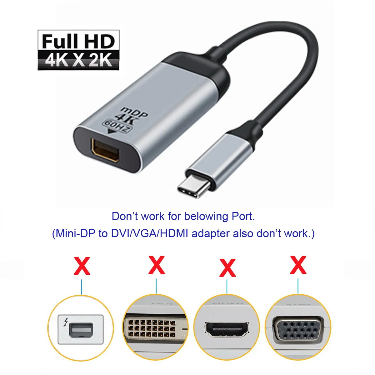 CY USB-C Тип C дисплейный порт MiniDP типа «кабель Displayport адаптер, 4K, 2K 60hz для планшетов и телефонов и ноутбука