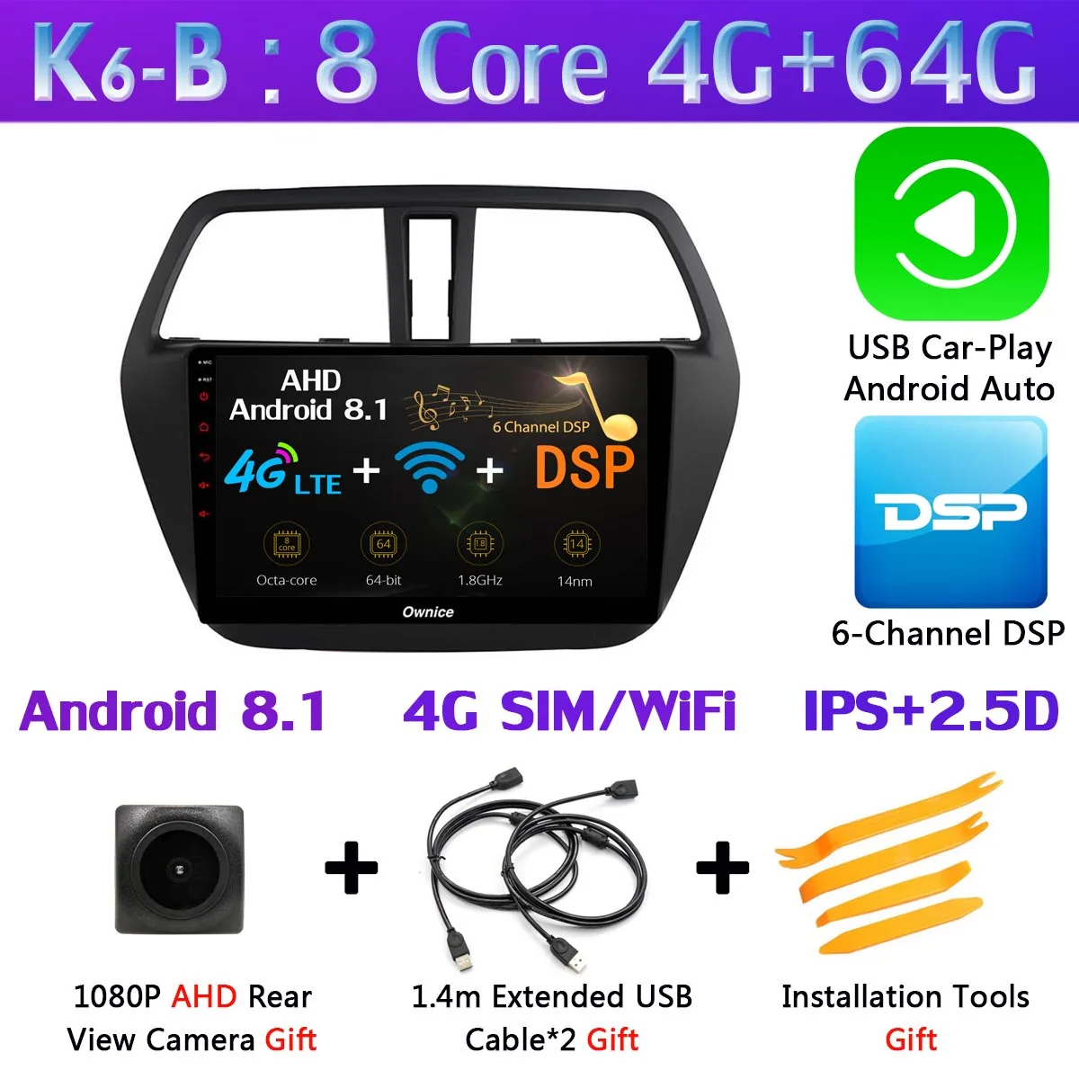 K6-B-CarPlay " 360 ° панорамный Android 9,0 автомобильный DVD мультимедийное радио gps для Suzuki SX4 S-Cross 2013 S Cross автомобильное радио DSP - Цвет: K6-B-CarPlay