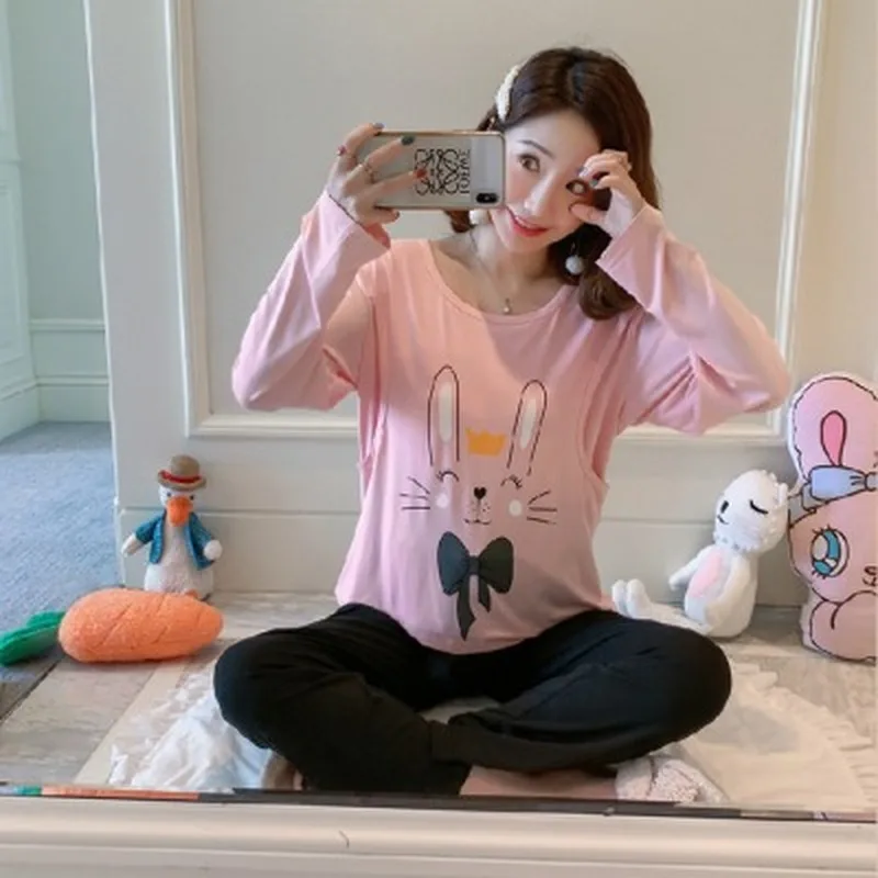 Одежда для сна беременных женщин осенний пижамный комплект повседневная одежда