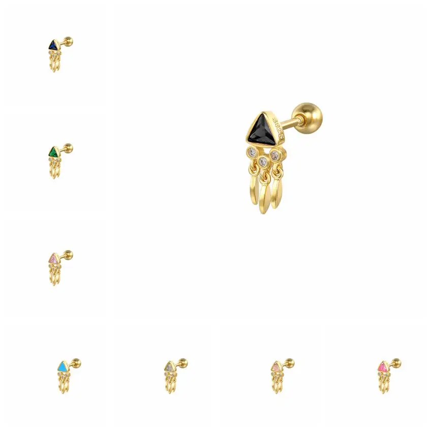 

KOJ Real 925 Sterling Silver Long Chain Stud Earrings Piercing Not Allergic Crystal Zircons Earrings For Women Wedding Jewelry