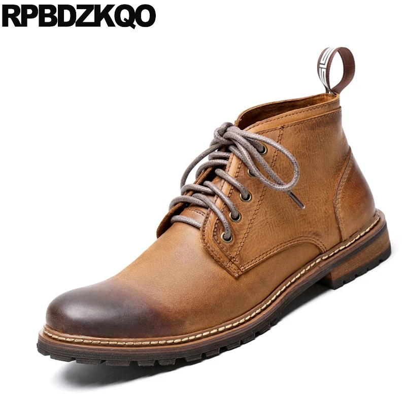 Ботинки мужские короткие из натуральной кожи армейские ботинки со шнуровкой в