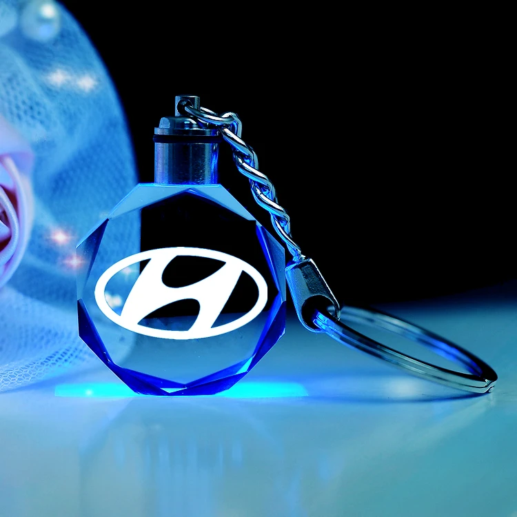 

Creative 3D Glass Craft With Metal Ring Keychain For Hyundai Motor Car Styling Auto Accessories Couple Business Gifts Key Chain