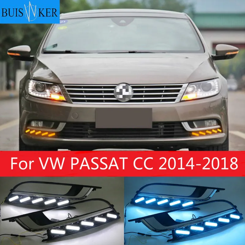 

Светодиодные дневные ходовые огни, 1 пара, 12 В, для VW PASSAT CC 2014-2018, с крышкой отверстия для противотуманных фар