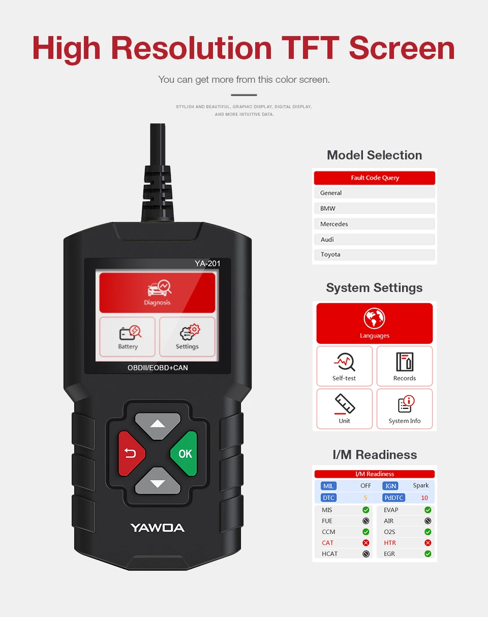 EDIAG YA201 OBD2 считыватель кодов OBD 2 YA201 автоматический считыватель обновления через USB Бесплатный пожизненный OBD II автомобильный диагностический инструмент PK CR3001 AL319
