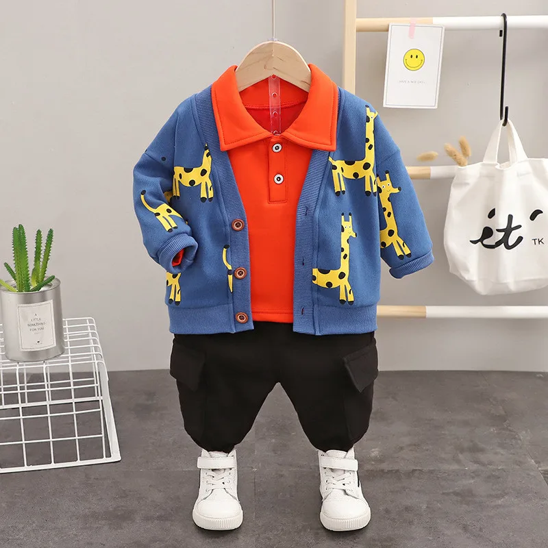 

Autumn And Winter New Children's Clothing Suits Baby Girl Clothes Baby Boy Clothes Cartoon Fawn Lapel Top + Black Trousers