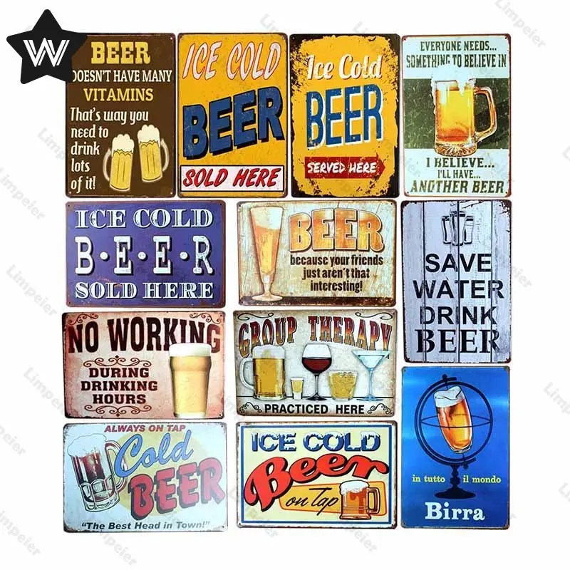 

Beer Metal Sign Ice Cold Tin Plaque Metal Plate Vintage Wall Stickers Metal Posters Shabby Metal Plaque Club Man Cave Decoration
