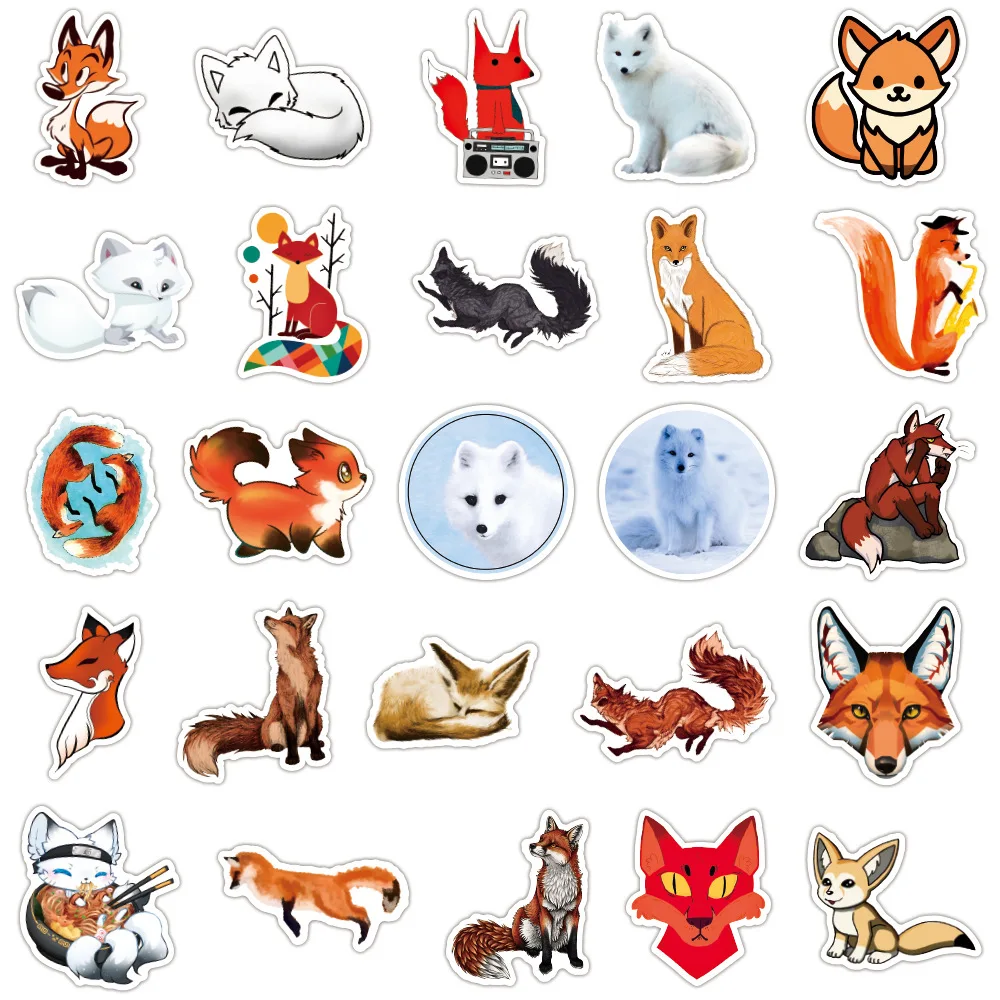 Pegatinas impermeables de zorro para decoraci&oacute;n de monopat&iacute;n, 50 Uds., equipaje DIY, taza de agua, ordenador, tel&eacute;fono m&oacute;vil, papeler&iacute;a-3