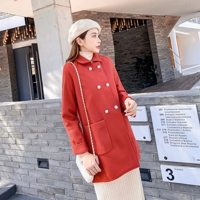 Шерстяное пальто с подкладкой в виде дракона и феникса красным жемчугом